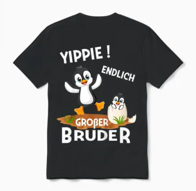 Kinder Endlich Großer Bruder Sohn Geschwister Pinguin Unisex T-Shirt - Black