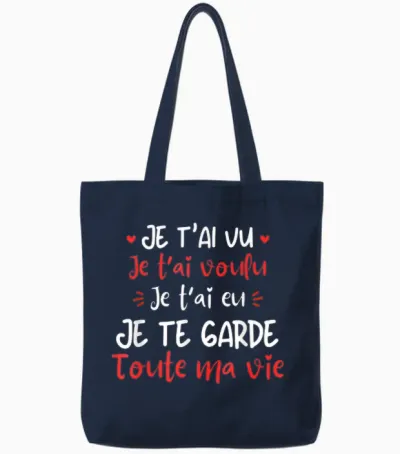 Je T'aime Original Valentine's Day Gift T-Shirt, Black, S Tote Bags - Navy