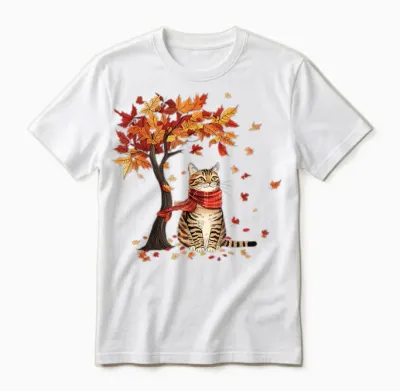 Cat Leaf Fall Tree Hello Autumn Thanksgiving It's Fall Y'all Unisex T-Shirt - White