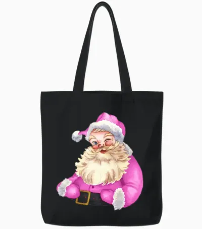 Retro Pink Santa Claus-Retro Pink Santa Claus Wate Tote Bags - Black