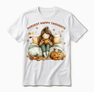 Harvest Cozy Autumn Girl Illustration Unisex T-Shirt - White