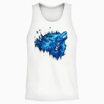 Galaxy Wolf Howling Graphic Electrical Blue Wolf Lovers Unisex Tank Top - White