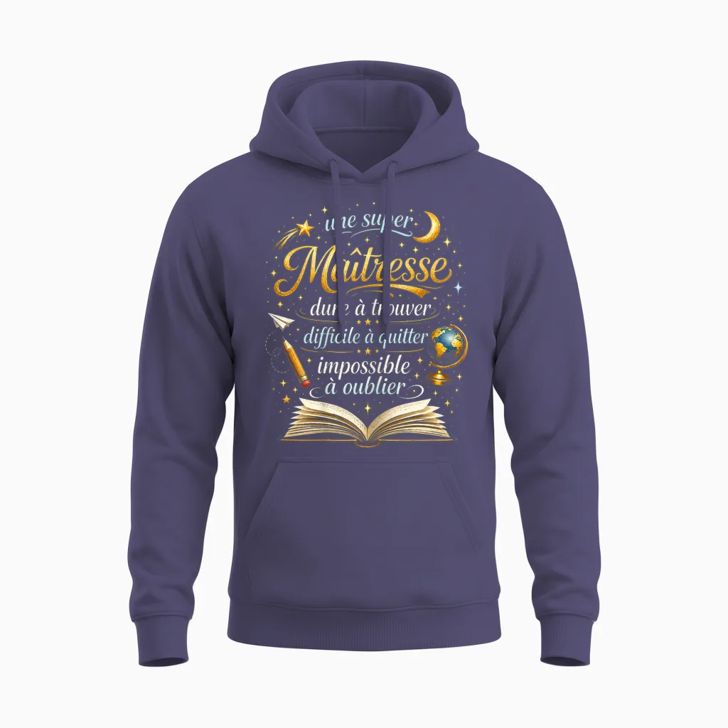 Gift a Super Mistress School End Year Teacher Funny Unisex Hoodie in Heather Sport Dark Navy
