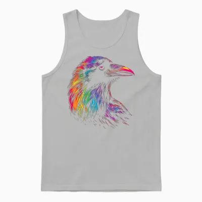Raven Colourful Bird Art Animal Painting Motif Raven T-Shirt, Black Unisex Tank Top - Ash