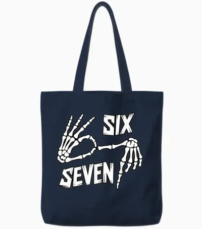 Six Seven 6 7 Meme Skeleton Hands Tote Bags - Navy