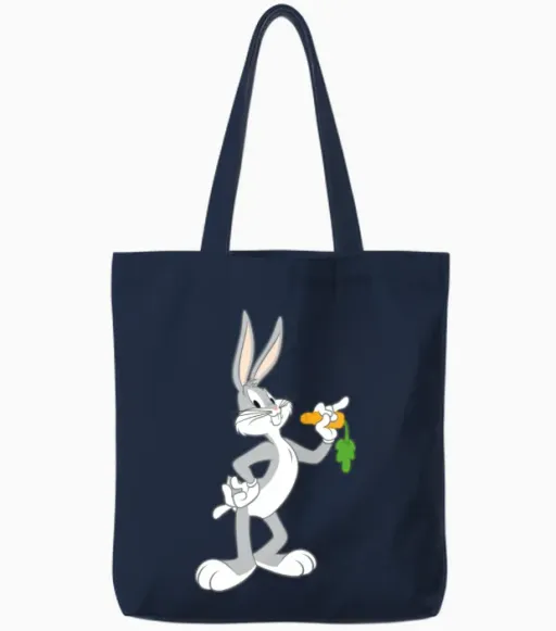 Looney Tunes Bugs Bunny Pose Carrot Tote Bags in Navy