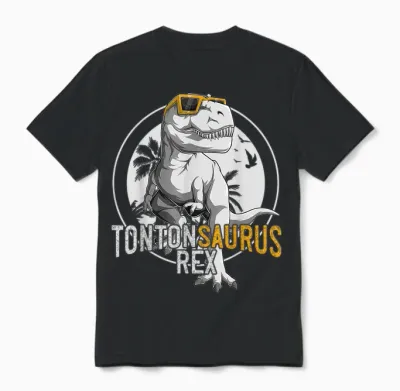 Tontonsaurus Rex Tonton Dinosaur Gift Uncle Unisex T-Shirt - Black