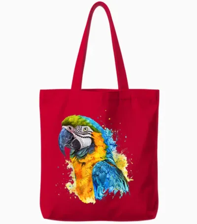 Lustige Papageien Geschenke Papagei Deillum Colorful Parrot Watercolor T-Shirt Für Erwachsene, Papageienliebhaber, Unisex, Kurzarm, S, Multicolored, Frühling, Sommer Tote Bags - Red
