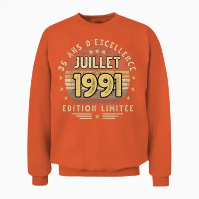 Juillet 1991 Cadeau Anniversaire Juillet 1991 35 Ans Homme Unisex Sweatshirt - Orange