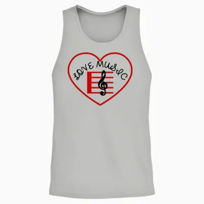 Love Music and Red Heart Unisex Tank Top - Ash