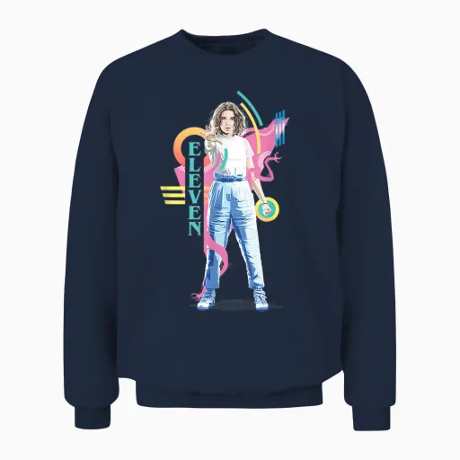 Stranger Things Vintage Retro Eleven Superpowered 80's Icon Unisex Sweatshirt in Navy