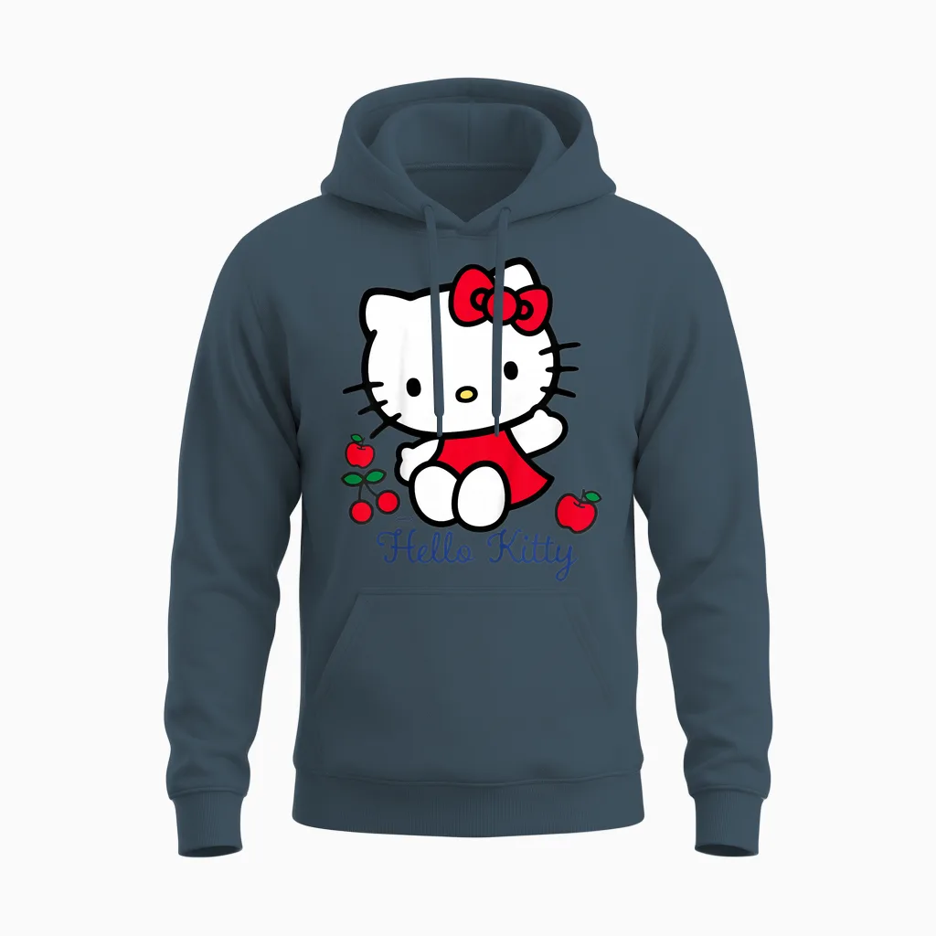 Hello Kitty Cherry Bow Sweet Cute Friends Xoxo Pose Classic Unisex Hoodie in Dark Heather