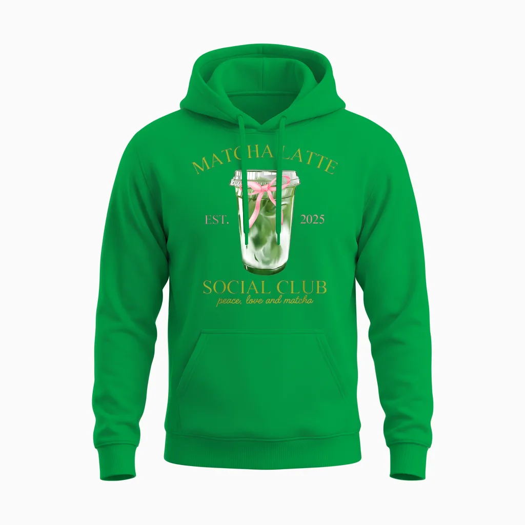 Matcha Latte Social Club Peace Love and Matcha Unisex Hoodie in Irish Green
