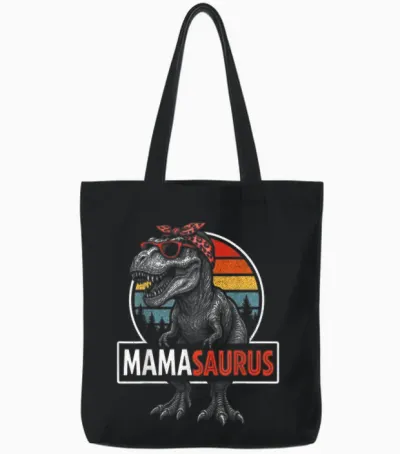 Mamasaurus Dino Lustiges Retro T-Rex Cool Mom Design Tote Bags - Black