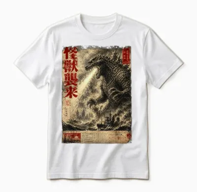 Vintage Japanese Sea Monster Kaiju Newspaper Unisex T-Shirt - White