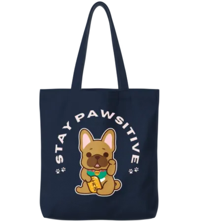 Stay Pawsitive Tote Bags - Navy