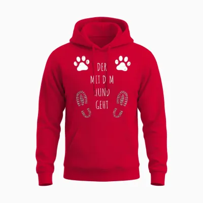 Der Mit Dem Hund Geht Gassi Gehen Lustiges Hunde Unisex Hoodie - Red