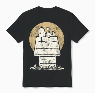 Peanuts Snoopy Woodstock Dog Kennel Unisex T-Shirt - Black