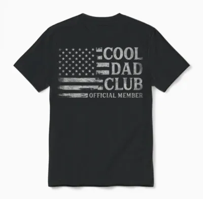 Cool Dad Club Grey Usa Flag Father's Day Vintage Papa Unisex T-Shirt - Black