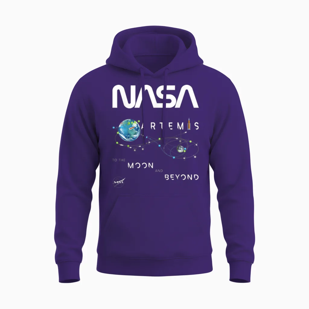 Nasa Artemis 1 Mission Exploration Insignia Worm Logo T-Shirt, Black, S Unisex Hoodie in Purple