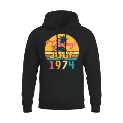 1974 July Vintage with Palm Trees Unisex Hoodie - Black