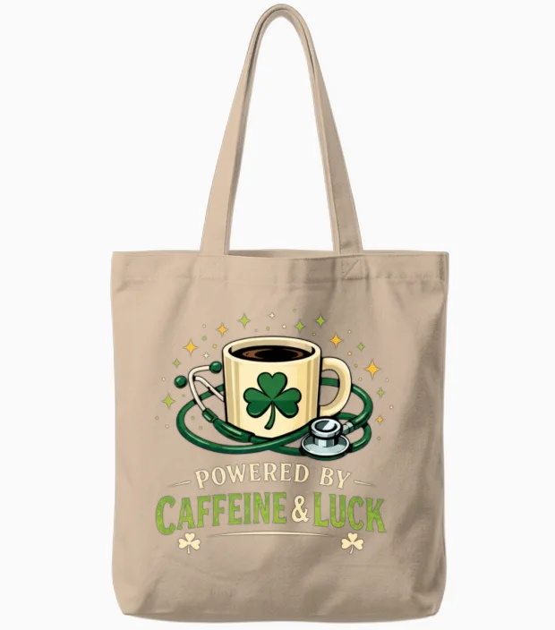 Powered by Caffeine & Luck: Medical Stethoscope Tote Bags in Natural