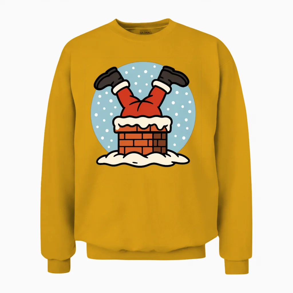 Santa Feet Snow Chimney Humor Unisex Sweatshirt in Gold