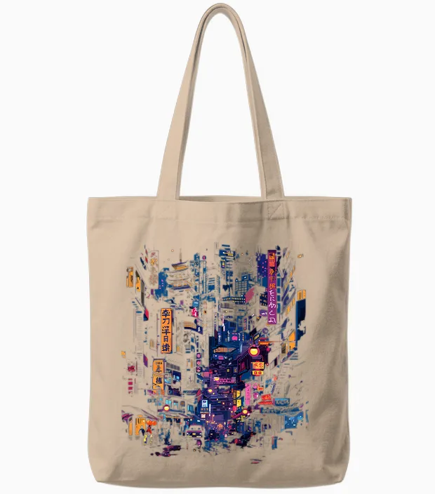 Cyberpunk Printed Back Tote Bags in Natural