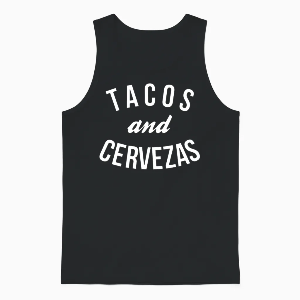 Tacos and Cervezas Funny Unisex Tank Top in Black