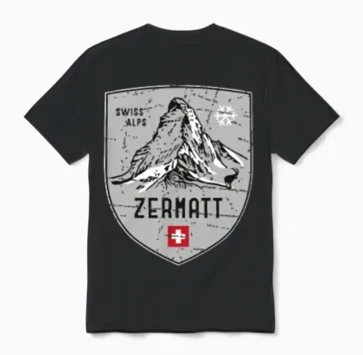 Zermatt Matterhorn Mountain Switzerland Emblem Unisex T-Shirt - Black