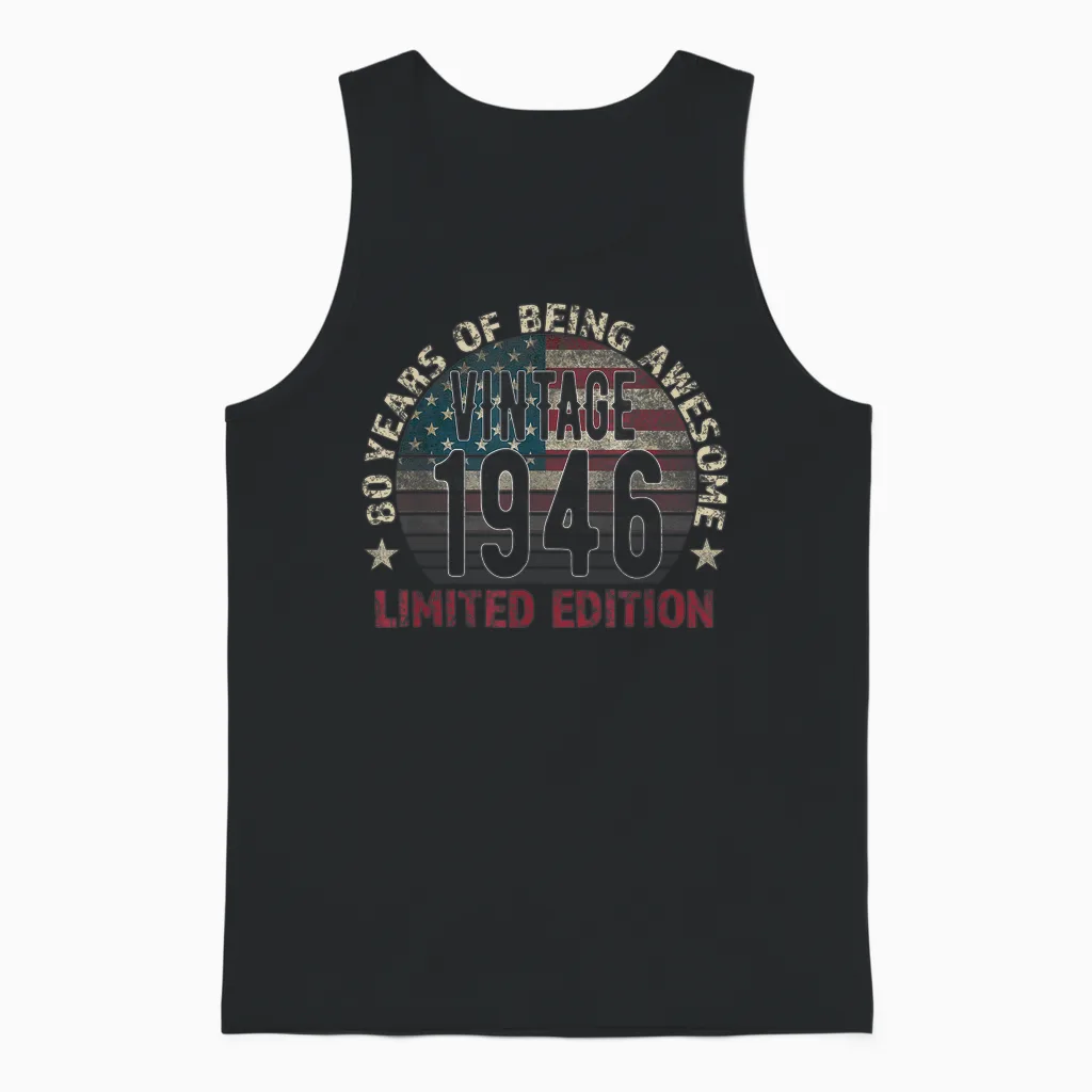 80th Birthday Gift Men Vintage Born 1946 Turning 80 Year Old Unisex Tank Top in Black