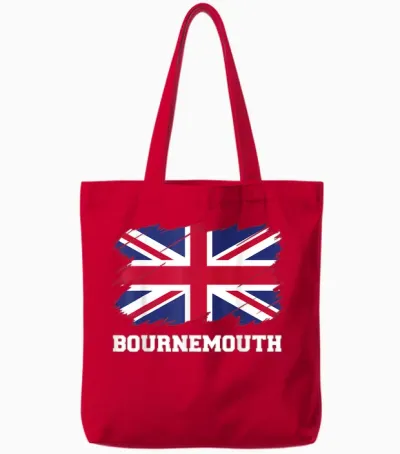 Bournemouth Uk Union Flag Bournemouth T-Shirt, Black, S Tote Bags - Red