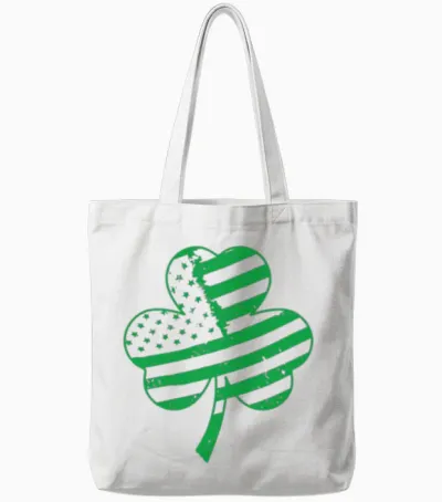 Irish American Flag Shamrock For Tote Bags - White