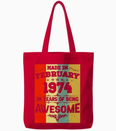 February 1974 Vintage Birthday Present Tote Bags - Red