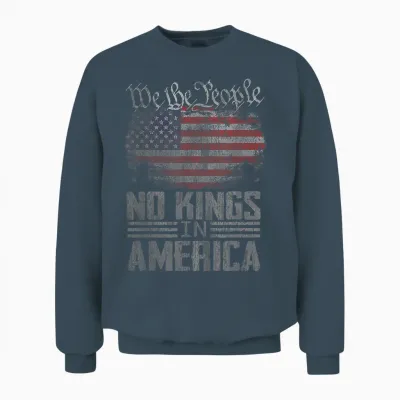 No Kings in America Us Flag Vintage Men Women Unisex Sweatshirt - Dark Heather