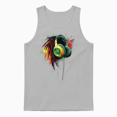 Reggae Music Helmet Jamaica Rasta Roots Jamaica T-Shirt, Black, S Unisex Tank Top - Ash