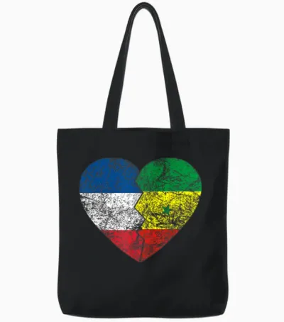 Senegalese Heart Flag | France Senegal Roots Vintage Tote Bags - Black