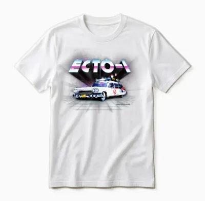 Ghostbusters Ecto 1 Synthwave Nyc Années 80 Film Rétro Unisex T-Shirt - White