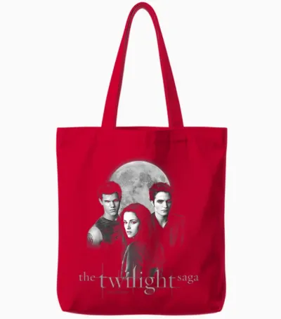 Twilight Saga Black & White Photo Jacob, Bella, Edward Movie Tote Bags - Red