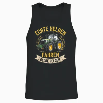 T-Shirt with German Text "echte Helden Fahren", Yellow Rim, Black, S Unisex Tank Top - Black
