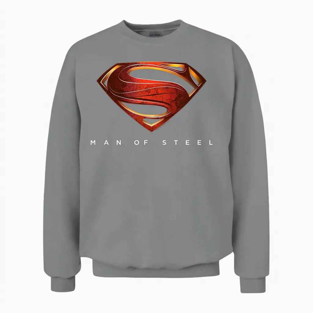Superman Man of Steel New Logo Unisex Sweatshirt in Sport Grey