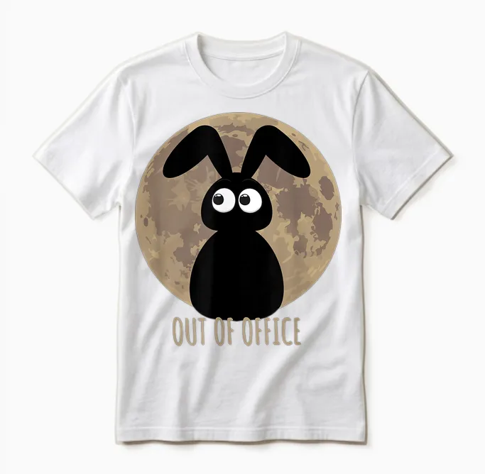 Out of Office with a Sweet Easter Bunny Before the Moon T-Shirt, Black Unisex T-Shirt in White