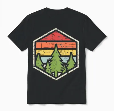 Retro Badge Forest Dark Unisex T-Shirt - Black