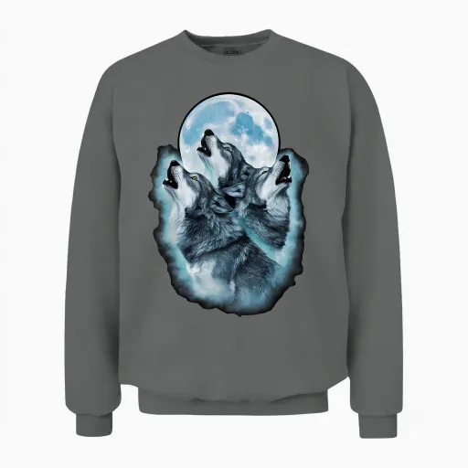 Wolf Wild Animals Full Moon Three Howling Wolves T-Shirt, Black, S Unisex Sweatshirt in Graphite Heather