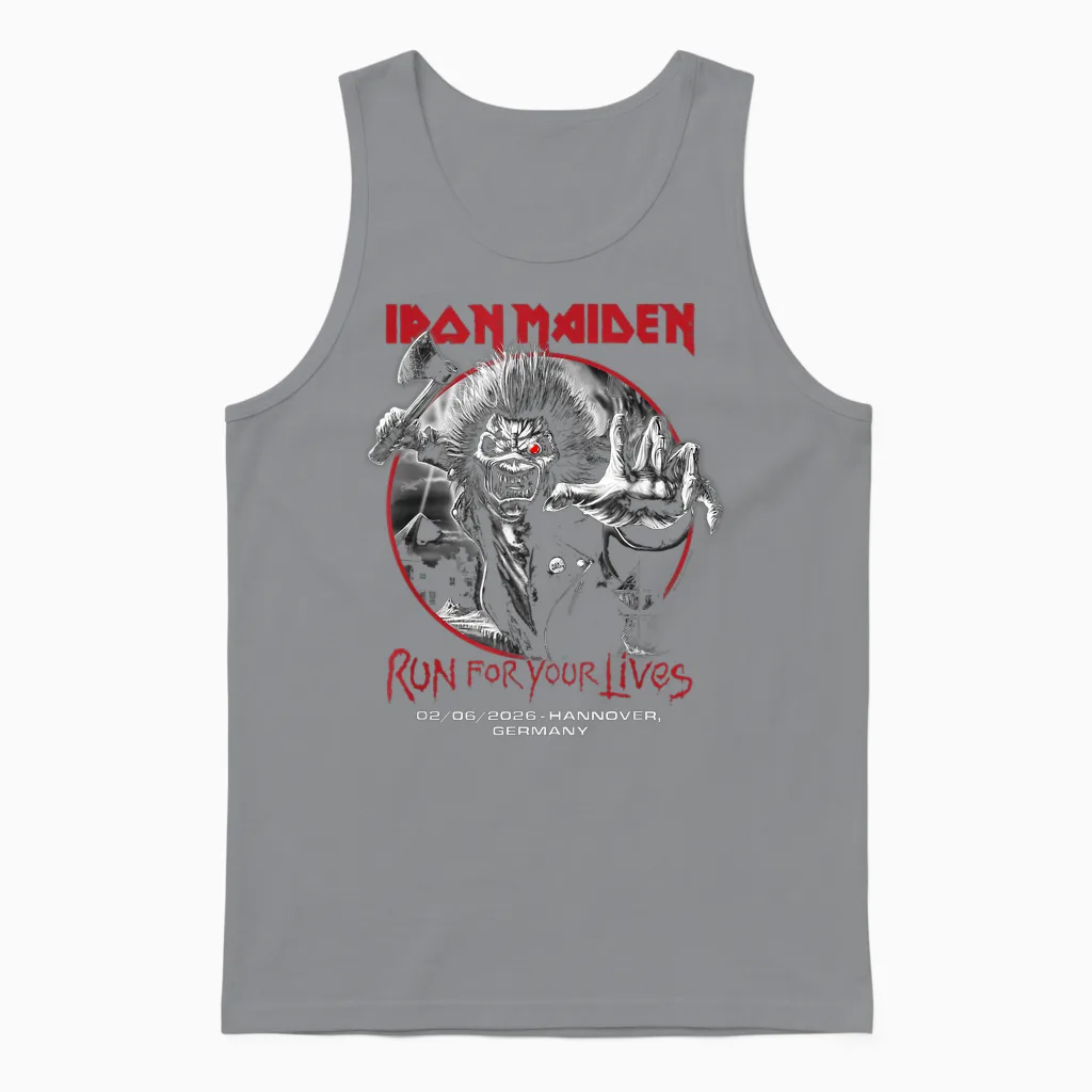 Iron Maiden Run for Your Lives Tour 2026 Hannover Unisex Tank Top in Sport Grey