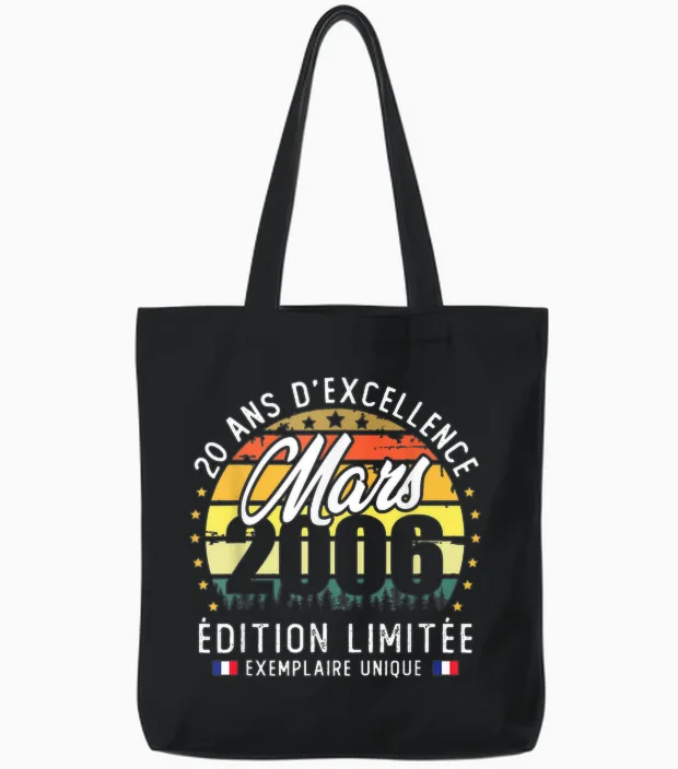 Vintage Mars 2006 Cadeau D'anniversaire 20 Ans Hommes Femmes Tote Bags in Black