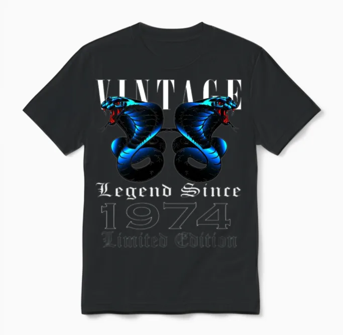 1974 Vintage Cobra 49 Years Limited Edition Unisex T-Shirt in Black
