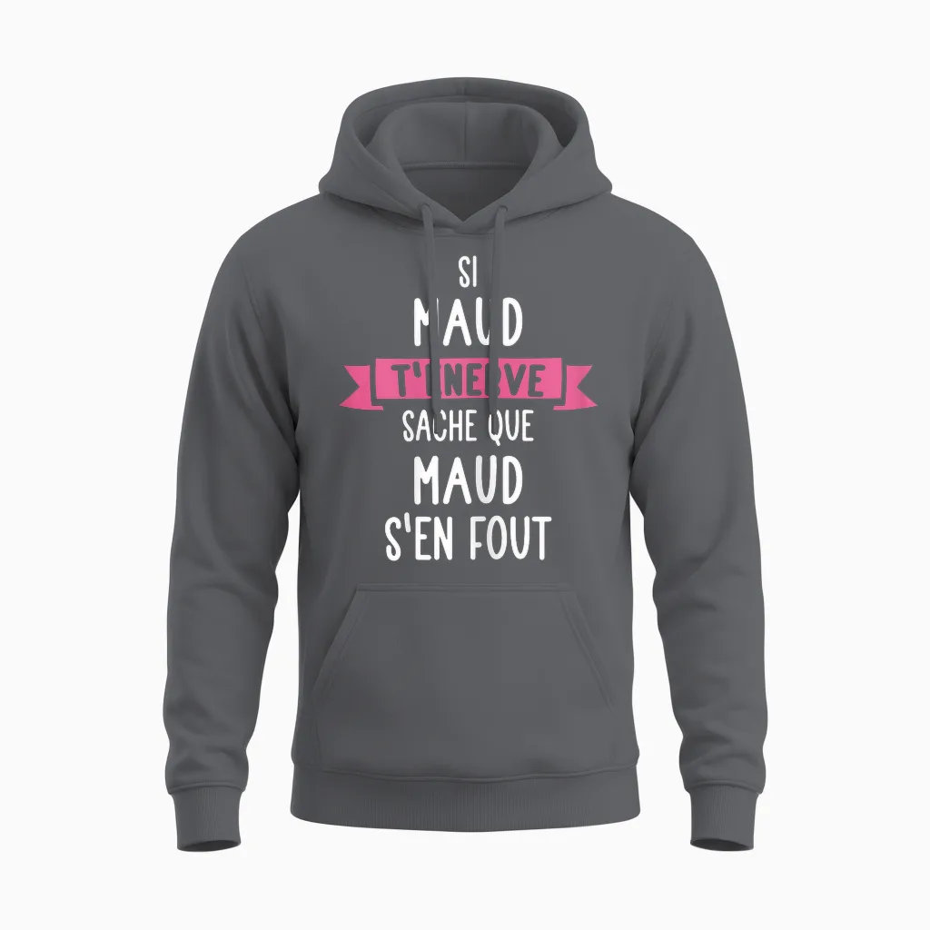Gift Woman Humour Name Personalised Maud T-Shirt, Black Unisex Hoodie in Charcoal