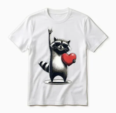 Funny Raccoon Rock on Men Women Kids Valentine's Day Unisex T-Shirt - White
