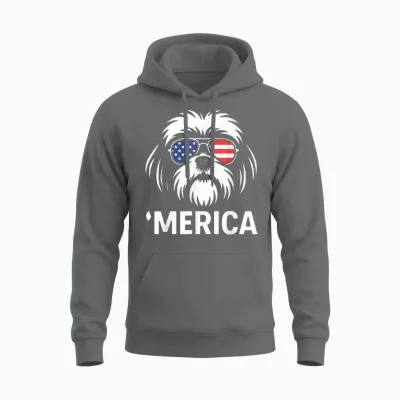 Shih Tzu Dog 'merica Patriotic 4th of July American Unisex Hoodie - Graphite Heather